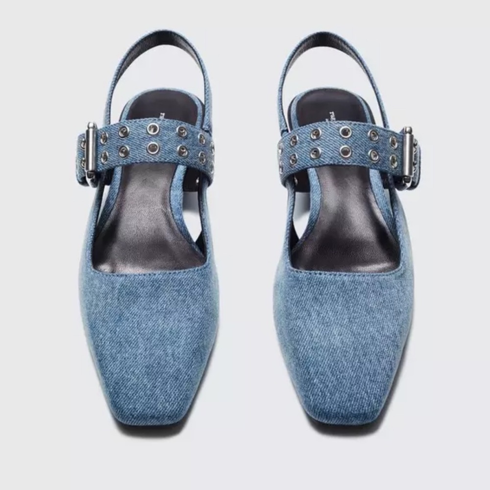 Rag & Bone Women Astra Buckle Denim Blue Slingback Flat Sz 36.5 6.5
